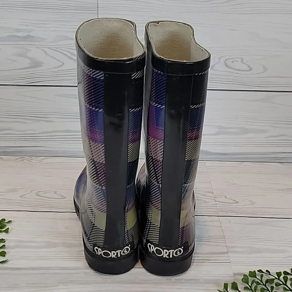 Sporto Evi Plaid Women's Rain Boots Size 8